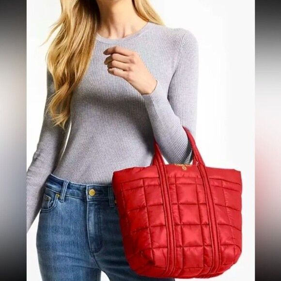 Michael Kors Stirling Small Quilted Recycled Polyester Tote Bag - Red $258 - Picture 11 of 11